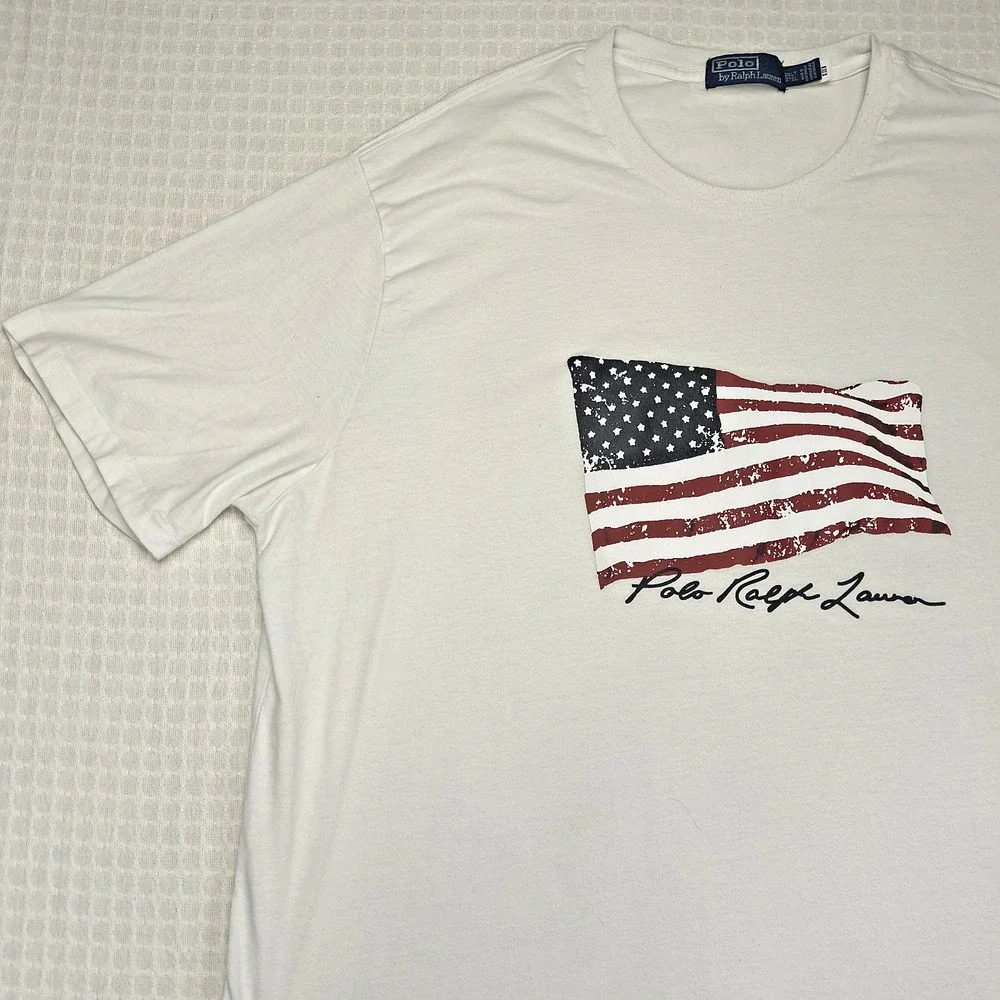 Polo Ralph Lauren Mens 2XLT Off White‎ American Flag Graphic T-Shirt Tall Fit
